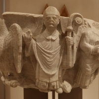 Maestro dei mesi di ferrara (attr.), piliere con san mercuriale, figura benedicente e tetramorfo, 1210 ca., da s. martino in strada 02 - Sailko - ForlÃ¬ (FC)