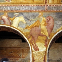Scuola bolognese, ciclo dell'abbazia di pomposa, 1350 ca., apocalisse, 05 quattro cavalieri 2,1 bianco e rosso - Sailko - Codigoro (FE)