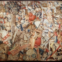 Manifattura fiamminga (prob. tournai), arazzo con la battaglia di roncisvalle, 1475-1500 ca. (v&amp;a) 01 - Sailko - Ferrara (FE)